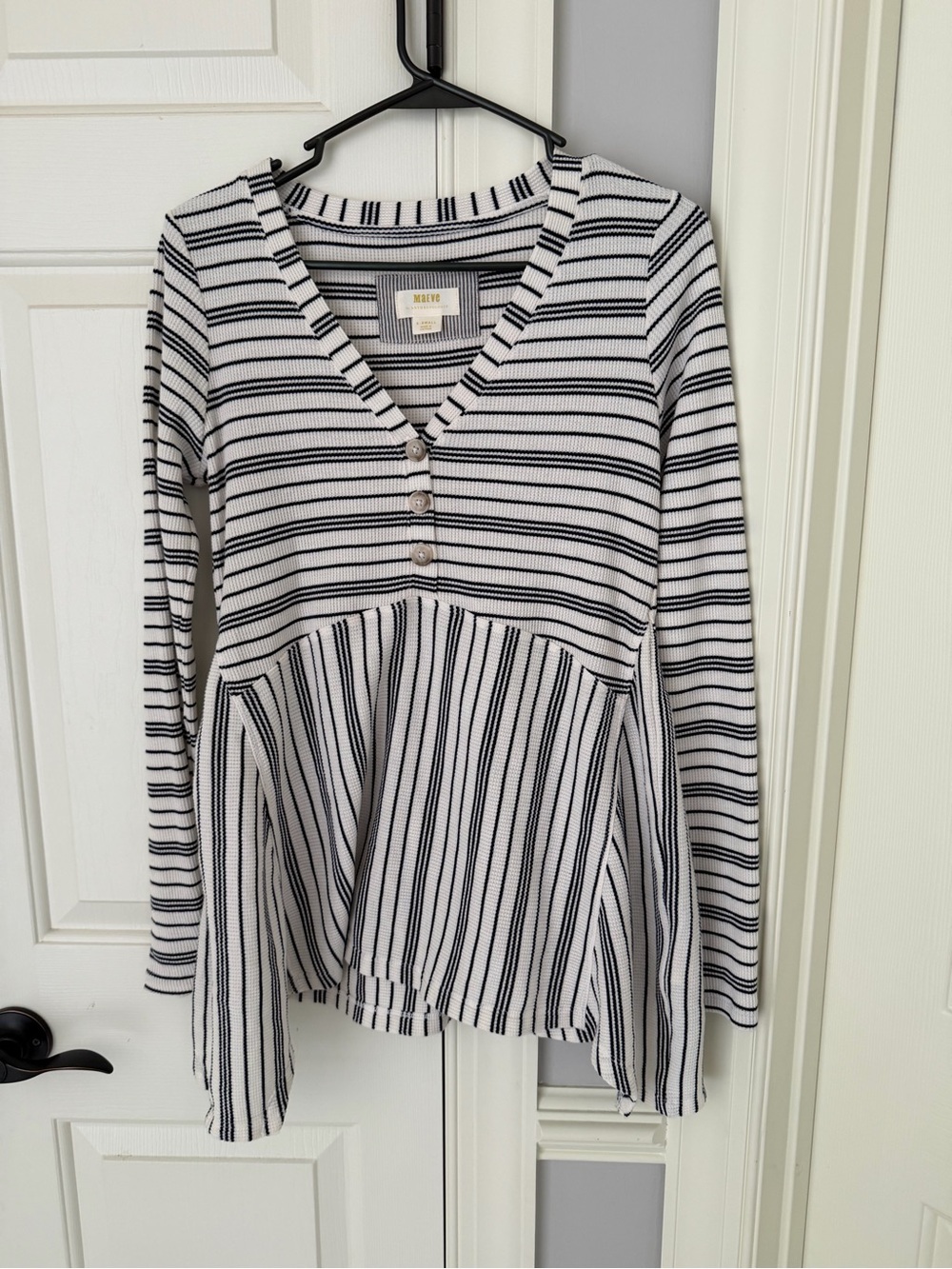 Anthropologie Black & White Striped Henley Tunic